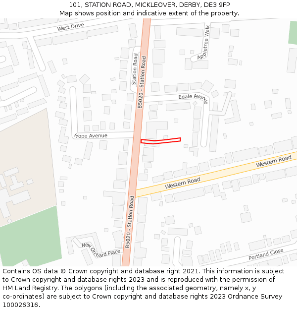 101, STATION ROAD, MICKLEOVER, DERBY, DE3 9FP: Location map and indicative extent of plot