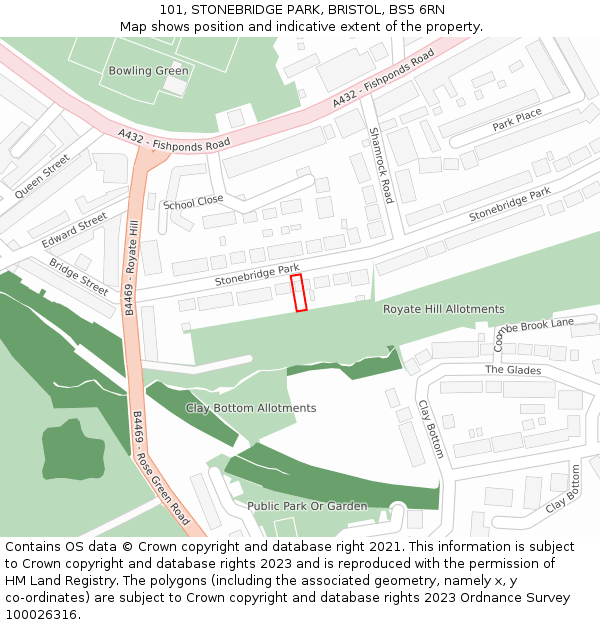 101, STONEBRIDGE PARK, BRISTOL, BS5 6RN: Location map and indicative extent of plot