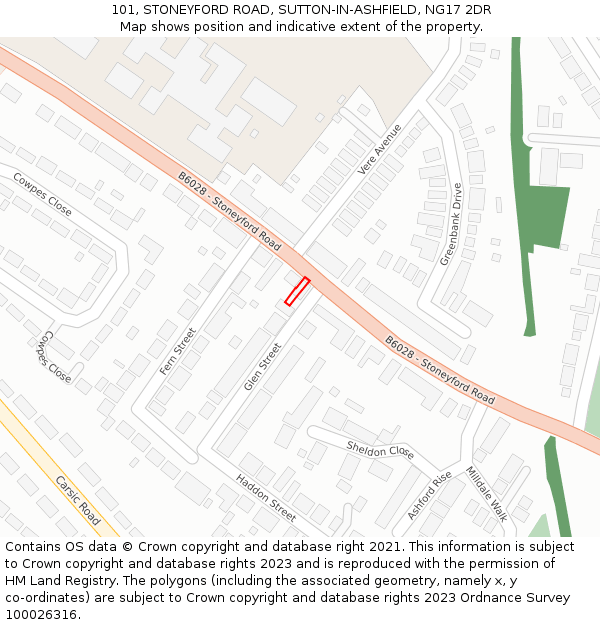 101, STONEYFORD ROAD, SUTTON-IN-ASHFIELD, NG17 2DR: Location map and indicative extent of plot