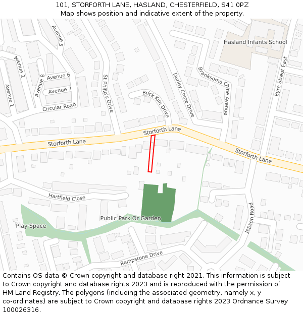 101, STORFORTH LANE, HASLAND, CHESTERFIELD, S41 0PZ: Location map and indicative extent of plot