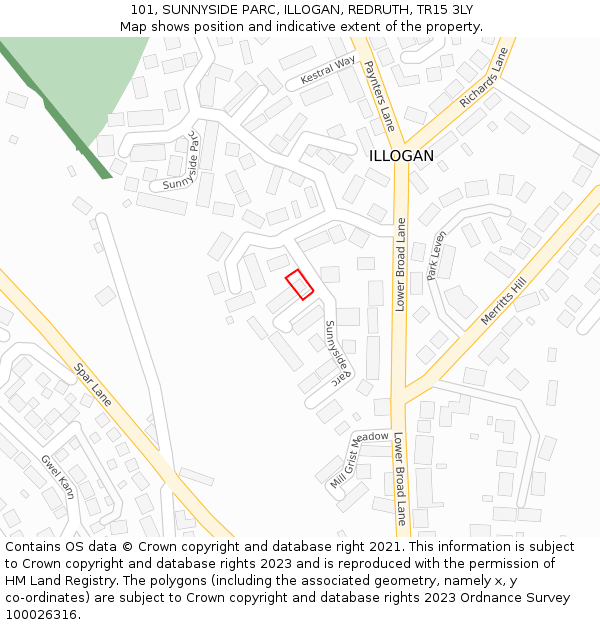 101, SUNNYSIDE PARC, ILLOGAN, REDRUTH, TR15 3LY: Location map and indicative extent of plot