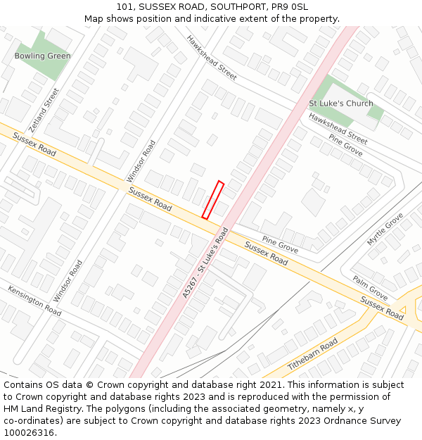 101, SUSSEX ROAD, SOUTHPORT, PR9 0SL: Location map and indicative extent of plot