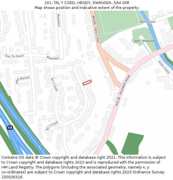 101, TAL Y COED, HENDY, SWANSEA, SA4 0XR: Location map and indicative extent of plot