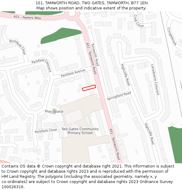 101, TAMWORTH ROAD, TWO GATES, TAMWORTH, B77 1EN: Location map and indicative extent of plot