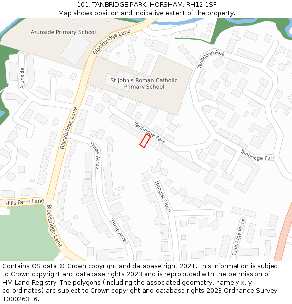 101, TANBRIDGE PARK, HORSHAM, RH12 1SF: Location map and indicative extent of plot