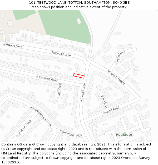 101, TESTWOOD LANE, TOTTON, SOUTHAMPTON, SO40 3BS: Location map and indicative extent of plot