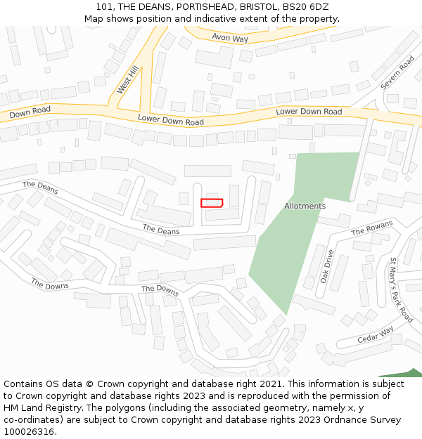 101, THE DEANS, PORTISHEAD, BRISTOL, BS20 6DZ: Location map and indicative extent of plot