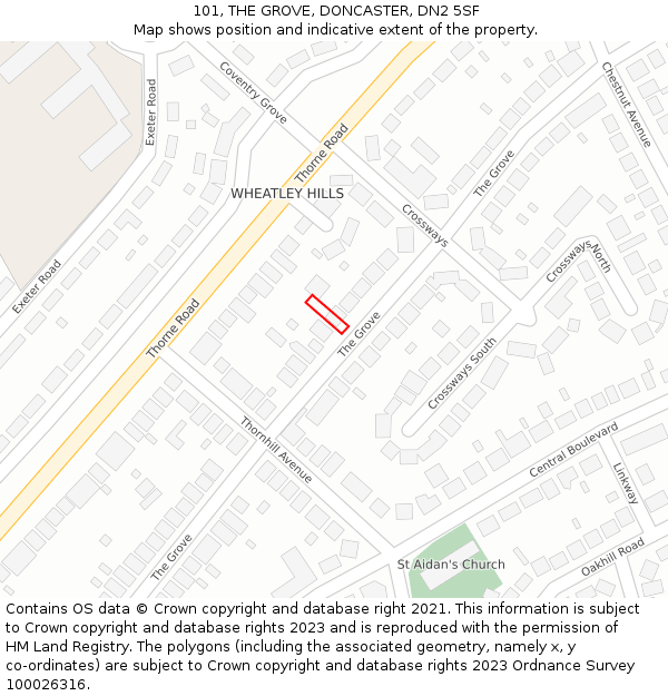 101, THE GROVE, DONCASTER, DN2 5SF: Location map and indicative extent of plot