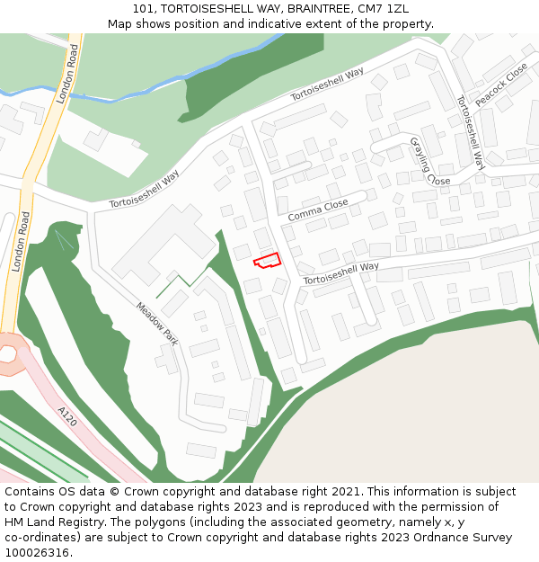 101, TORTOISESHELL WAY, BRAINTREE, CM7 1ZL: Location map and indicative extent of plot