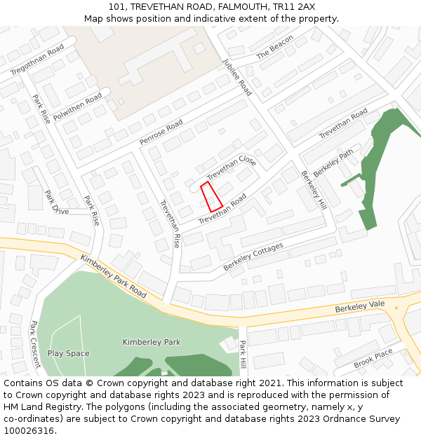 101, TREVETHAN ROAD, FALMOUTH, TR11 2AX: Location map and indicative extent of plot