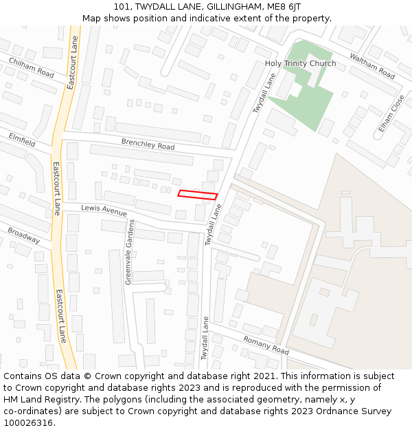 101, TWYDALL LANE, GILLINGHAM, ME8 6JT: Location map and indicative extent of plot