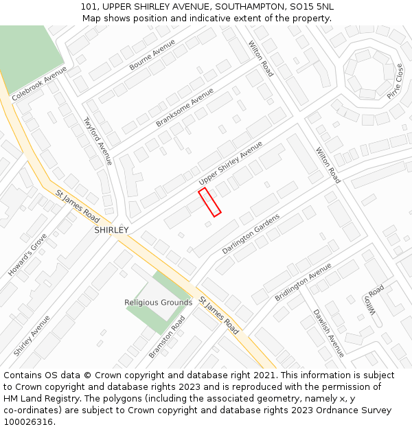 101, UPPER SHIRLEY AVENUE, SOUTHAMPTON, SO15 5NL: Location map and indicative extent of plot