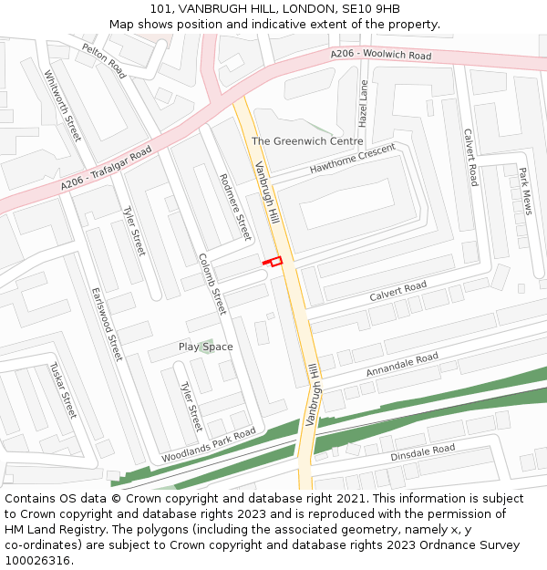 101, VANBRUGH HILL, LONDON, SE10 9HB: Location map and indicative extent of plot