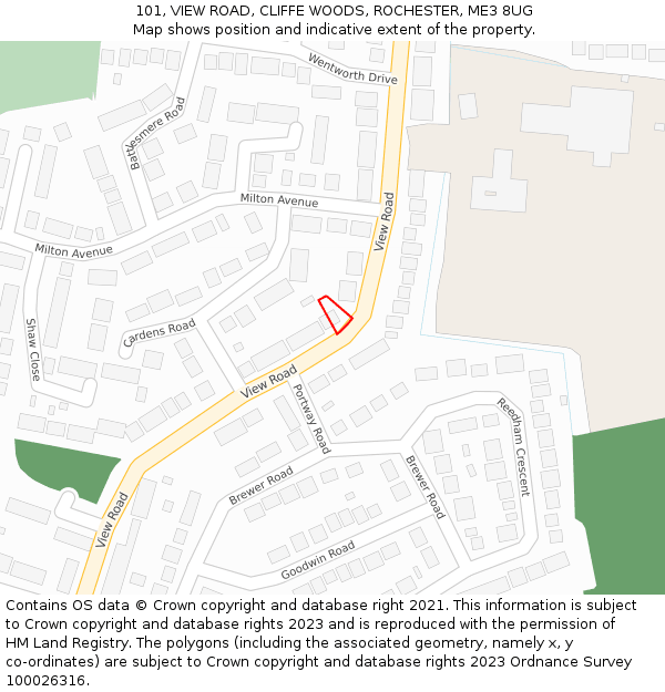 101, VIEW ROAD, CLIFFE WOODS, ROCHESTER, ME3 8UG: Location map and indicative extent of plot