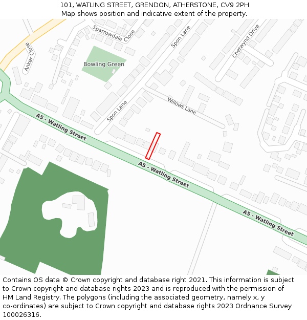 101, WATLING STREET, GRENDON, ATHERSTONE, CV9 2PH: Location map and indicative extent of plot