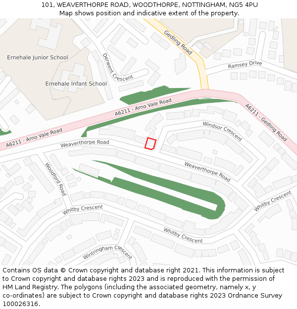 101, WEAVERTHORPE ROAD, WOODTHORPE, NOTTINGHAM, NG5 4PU: Location map and indicative extent of plot