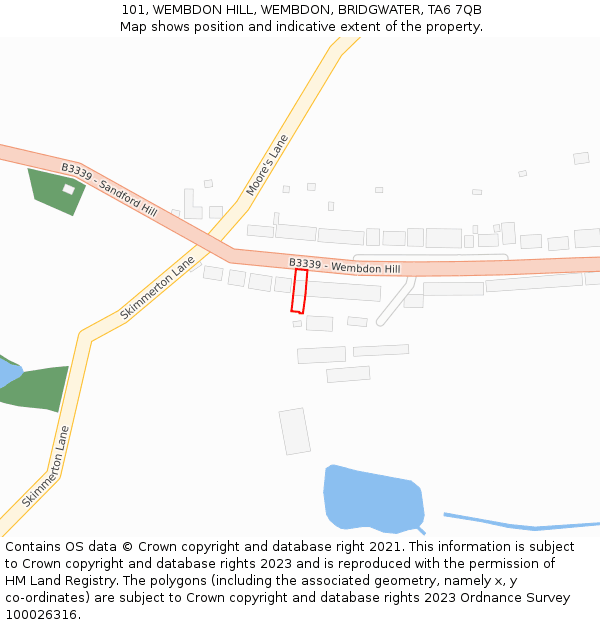 101, WEMBDON HILL, WEMBDON, BRIDGWATER, TA6 7QB: Location map and indicative extent of plot