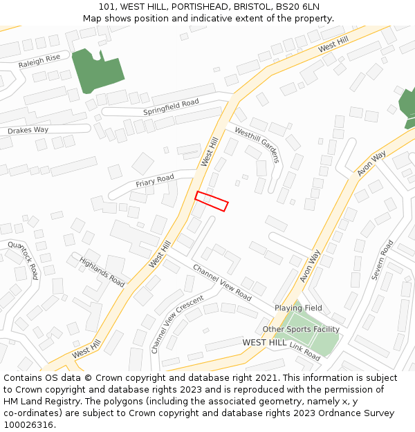 101, WEST HILL, PORTISHEAD, BRISTOL, BS20 6LN: Location map and indicative extent of plot