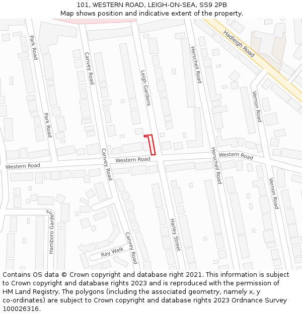 101, WESTERN ROAD, LEIGH-ON-SEA, SS9 2PB: Location map and indicative extent of plot