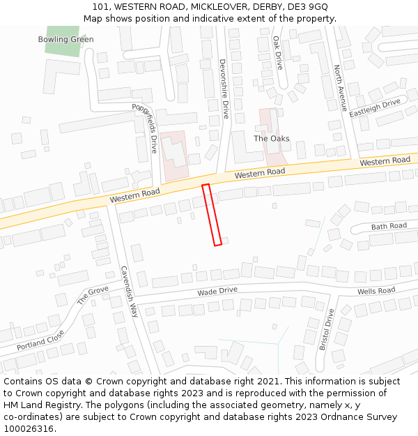 101, WESTERN ROAD, MICKLEOVER, DERBY, DE3 9GQ: Location map and indicative extent of plot