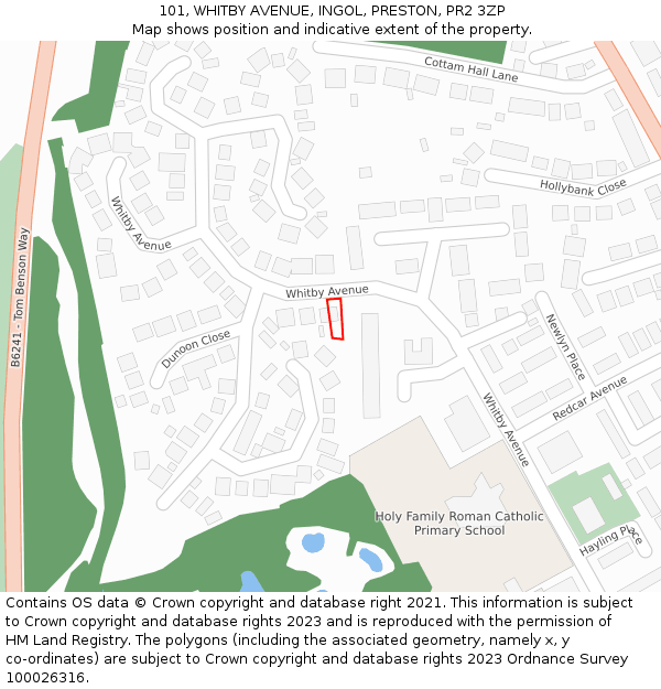 101, WHITBY AVENUE, INGOL, PRESTON, PR2 3ZP: Location map and indicative extent of plot