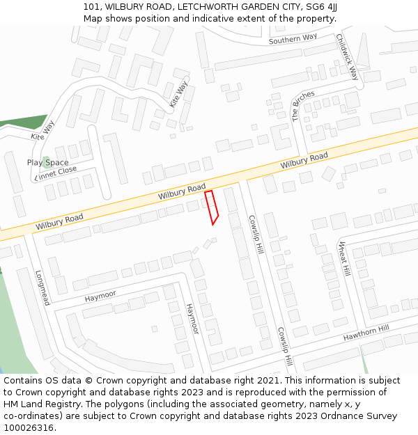 101, WILBURY ROAD, LETCHWORTH GARDEN CITY, SG6 4JJ: Location map and indicative extent of plot