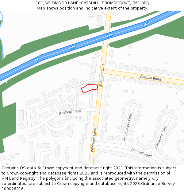 101, WILDMOOR LANE, CATSHILL, BROMSGROVE, B61 0PQ: Location map and indicative extent of plot