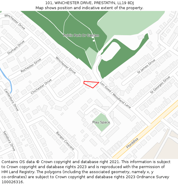 101, WINCHESTER DRIVE, PRESTATYN, LL19 8DJ: Location map and indicative extent of plot