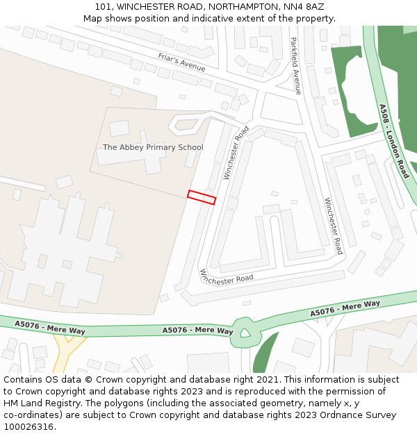 101, WINCHESTER ROAD, NORTHAMPTON, NN4 8AZ: Location map and indicative extent of plot