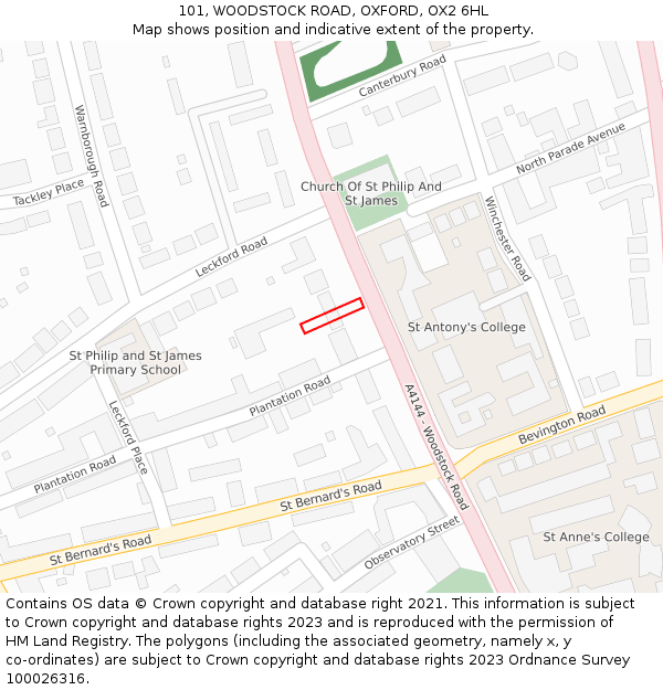 101, WOODSTOCK ROAD, OXFORD, OX2 6HL: Location map and indicative extent of plot