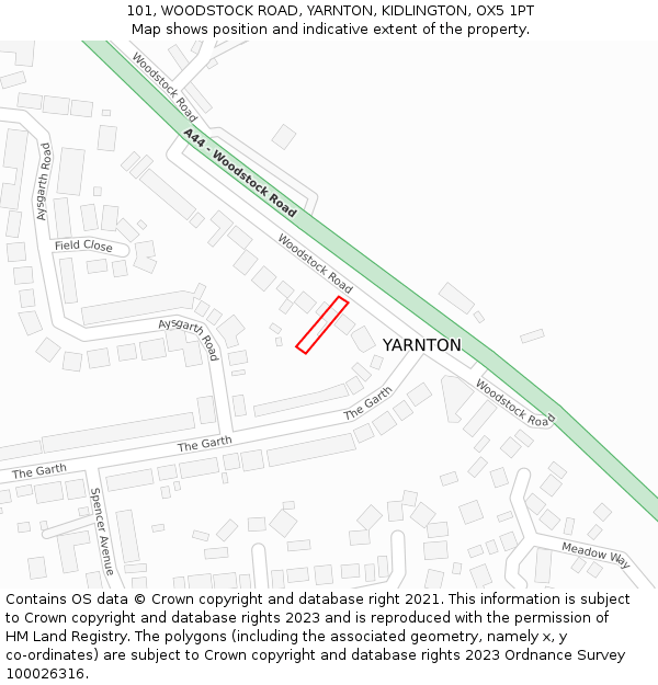 101, WOODSTOCK ROAD, YARNTON, KIDLINGTON, OX5 1PT: Location map and indicative extent of plot