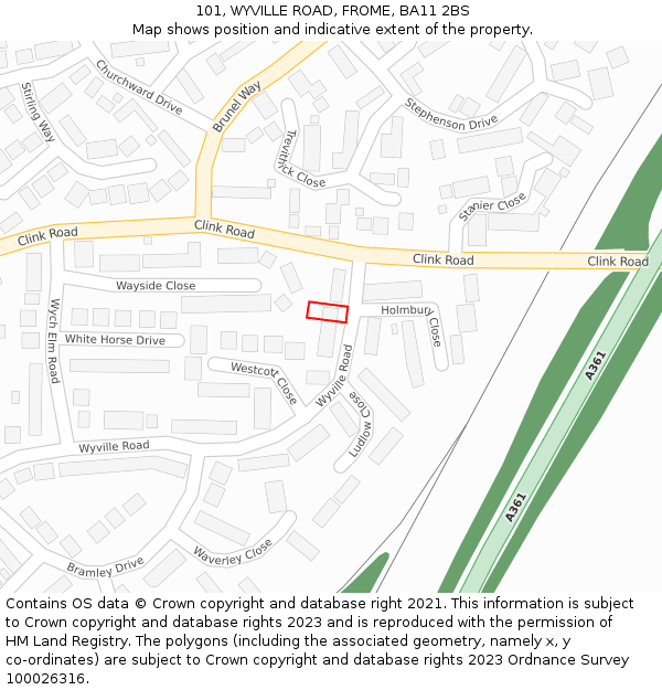 101, WYVILLE ROAD, FROME, BA11 2BS: Location map and indicative extent of plot