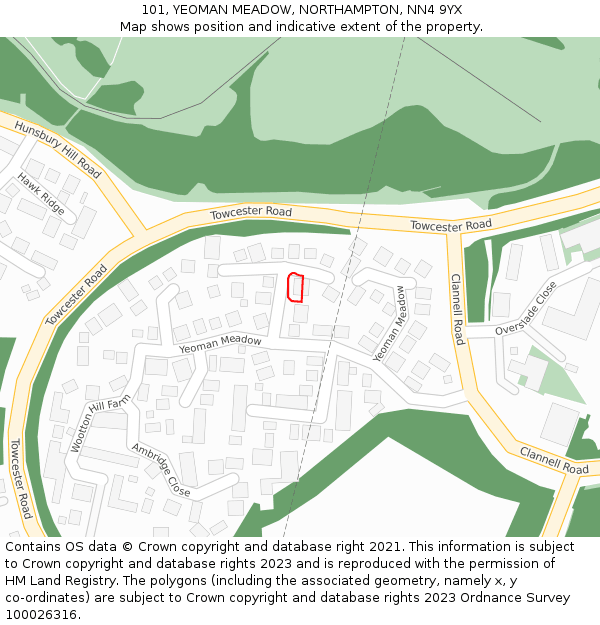 101, YEOMAN MEADOW, NORTHAMPTON, NN4 9YX: Location map and indicative extent of plot