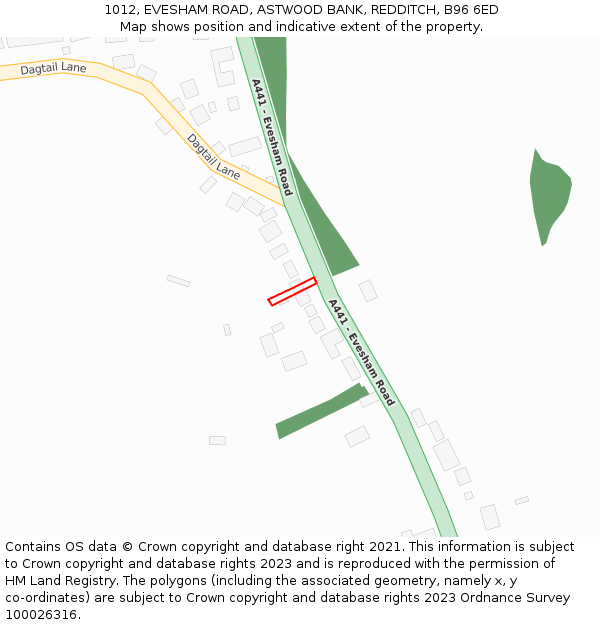 1012, EVESHAM ROAD, ASTWOOD BANK, REDDITCH, B96 6ED: Location map and indicative extent of plot