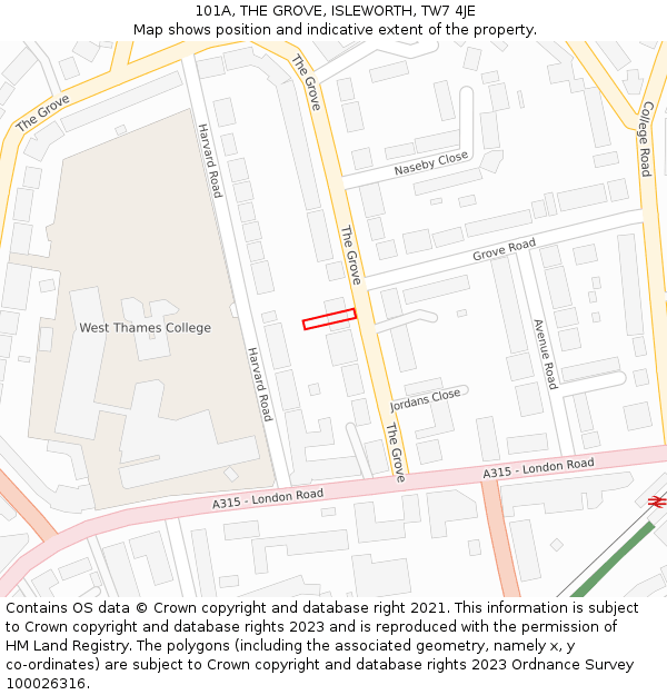 101A, THE GROVE, ISLEWORTH, TW7 4JE: Location map and indicative extent of plot