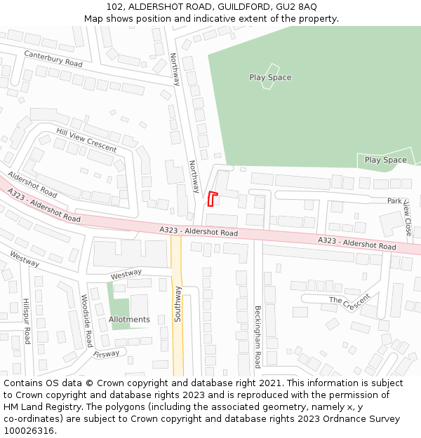 102, ALDERSHOT ROAD, GUILDFORD, GU2 8AQ: Location map and indicative extent of plot