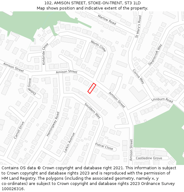 102, AMISON STREET, STOKE-ON-TRENT, ST3 1LD: Location map and indicative extent of plot