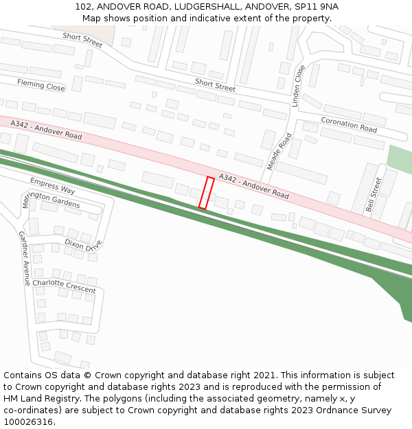 102, ANDOVER ROAD, LUDGERSHALL, ANDOVER, SP11 9NA: Location map and indicative extent of plot