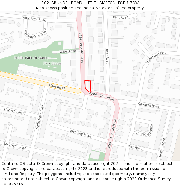 102, ARUNDEL ROAD, LITTLEHAMPTON, BN17 7DW: Location map and indicative extent of plot