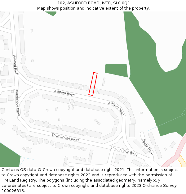 102, ASHFORD ROAD, IVER, SL0 0QF: Location map and indicative extent of plot