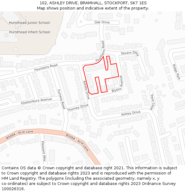 102, ASHLEY DRIVE, BRAMHALL, STOCKPORT, SK7 1ES: Location map and indicative extent of plot