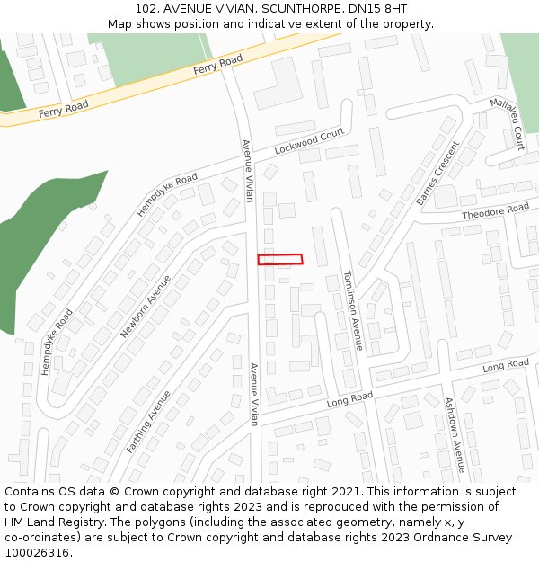 102, AVENUE VIVIAN, SCUNTHORPE, DN15 8HT: Location map and indicative extent of plot
