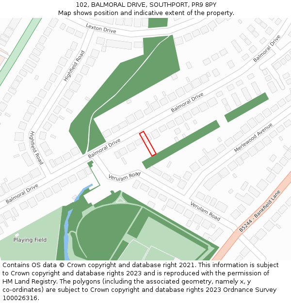 102, BALMORAL DRIVE, SOUTHPORT, PR9 8PY: Location map and indicative extent of plot