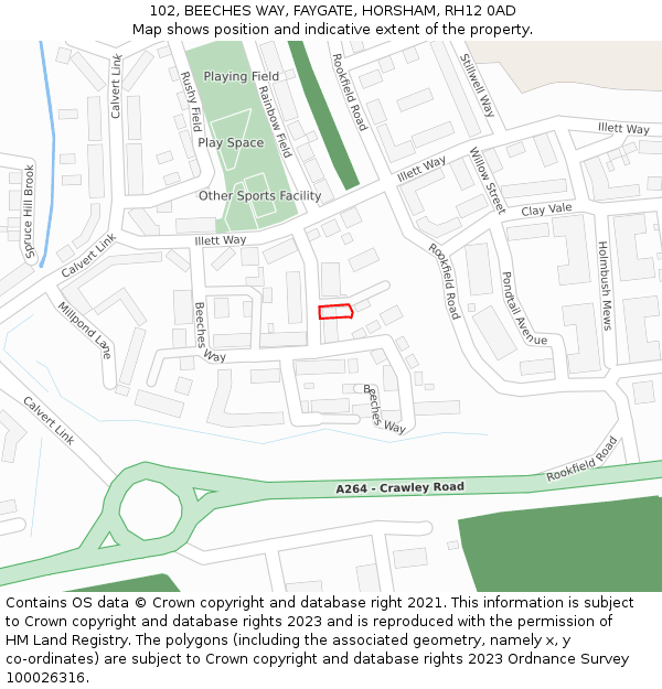 102, BEECHES WAY, FAYGATE, HORSHAM, RH12 0AD: Location map and indicative extent of plot