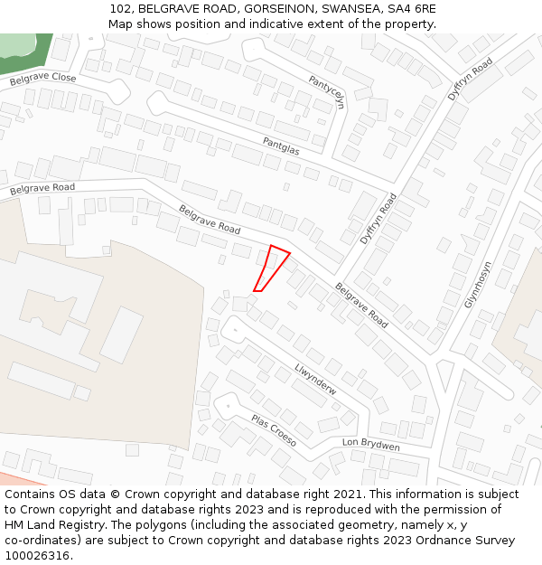 102, BELGRAVE ROAD, GORSEINON, SWANSEA, SA4 6RE: Location map and indicative extent of plot