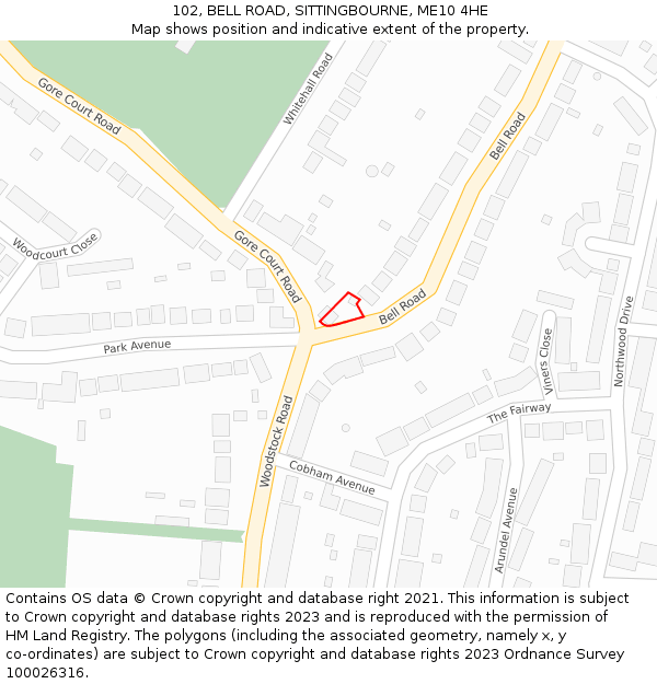 102, BELL ROAD, SITTINGBOURNE, ME10 4HE: Location map and indicative extent of plot