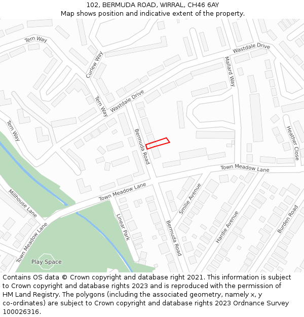 102, BERMUDA ROAD, WIRRAL, CH46 6AY: Location map and indicative extent of plot