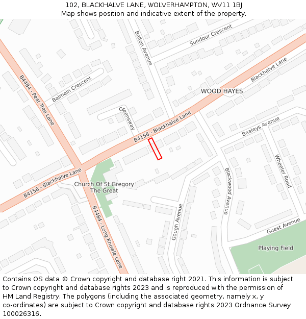 102, BLACKHALVE LANE, WOLVERHAMPTON, WV11 1BJ: Location map and indicative extent of plot