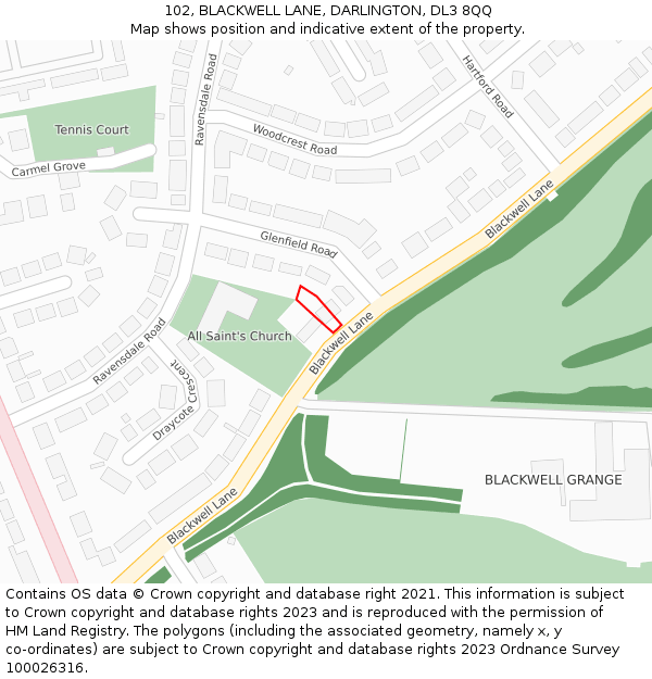 102, BLACKWELL LANE, DARLINGTON, DL3 8QQ: Location map and indicative extent of plot