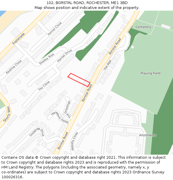 102, BORSTAL ROAD, ROCHESTER, ME1 3BD: Location map and indicative extent of plot